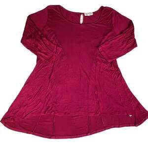 Pink Rose Three Quarter Sleeve Tunic Tee Fuchsia Pink Keyhole Plus Size 2X Top
